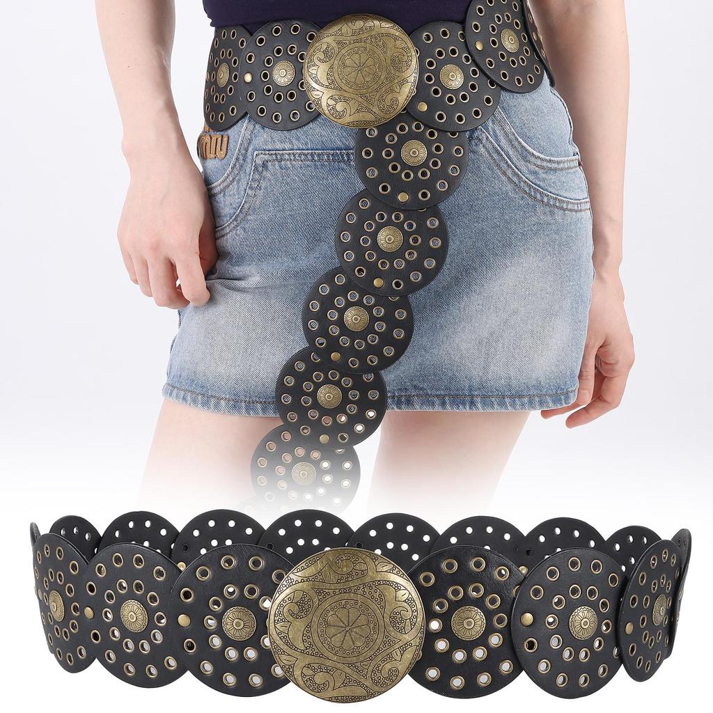 Exaggerated Cowboy Hollow Belt Western Style Wide Disc Belt Disc Belt for Women