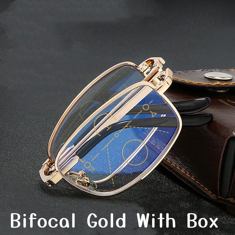 Fashion Bifocal Reading Glasses with Glasses Box Metal Lightweight Presbyopia for Men Women New Fashion Anti-blue Near Far Eyeglasses