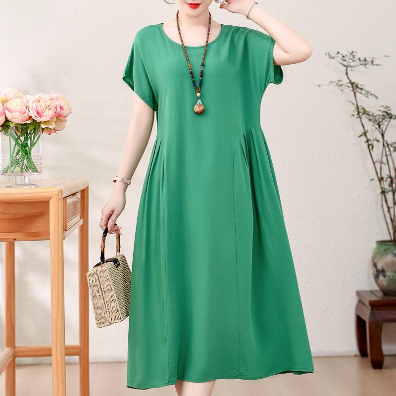 Элегантное женское летнее платье больших размеров, винтажная одежда, однотонные, с коротким рукавом, свободные длинные платья
