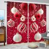 2pcs Christmas Decoration Ball Printed Curtain for Home Decor - Rod Pocket Window Treatment for Bedroom, Office, Kitchen,
