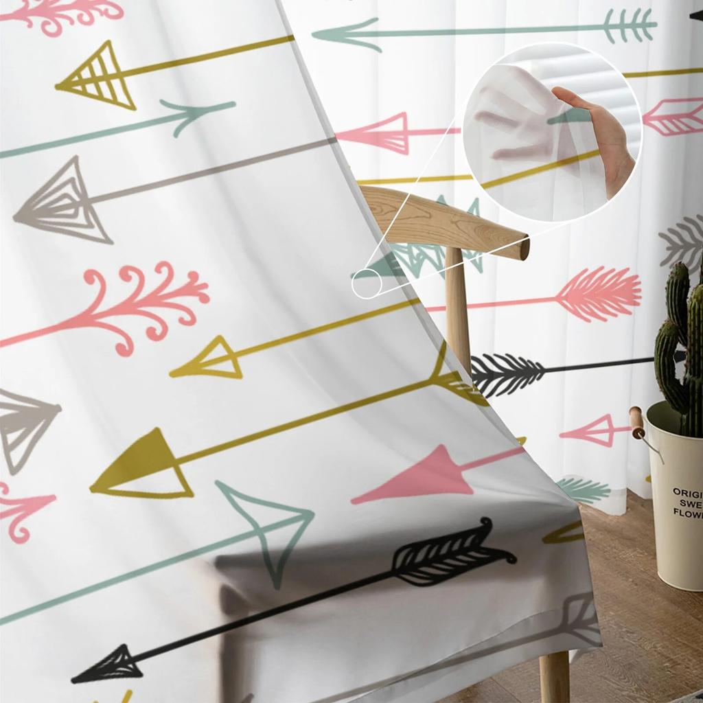 Тюлевые шторы с этническими перьями и стрелками для гостиной, прозрачные современные шторы для декора спальни