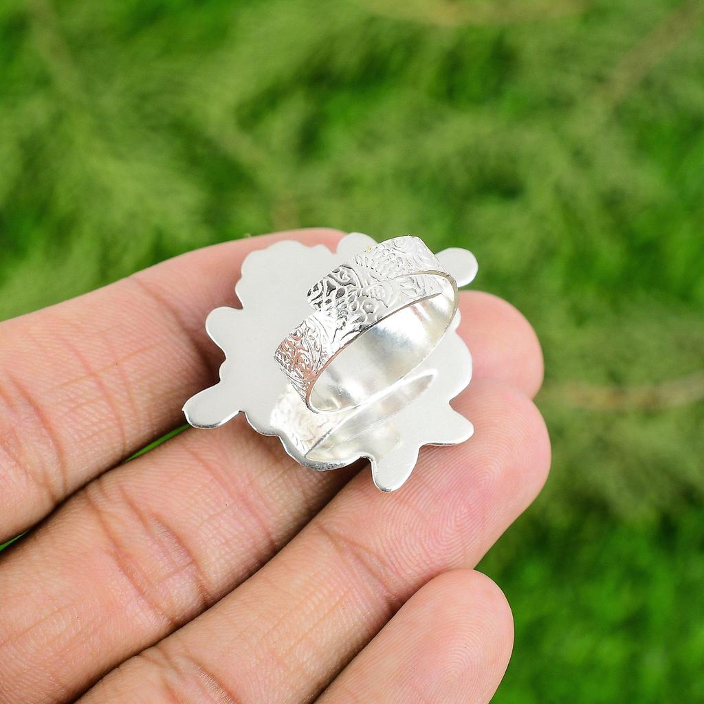 Shiva Eye Shell Gemstone Boho Stackable Flower Ring Jewelry 925 Sterling Silver