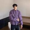 Mens PU Leather Flight Jacket Loose Fit Zipper Streetwear Purple Black