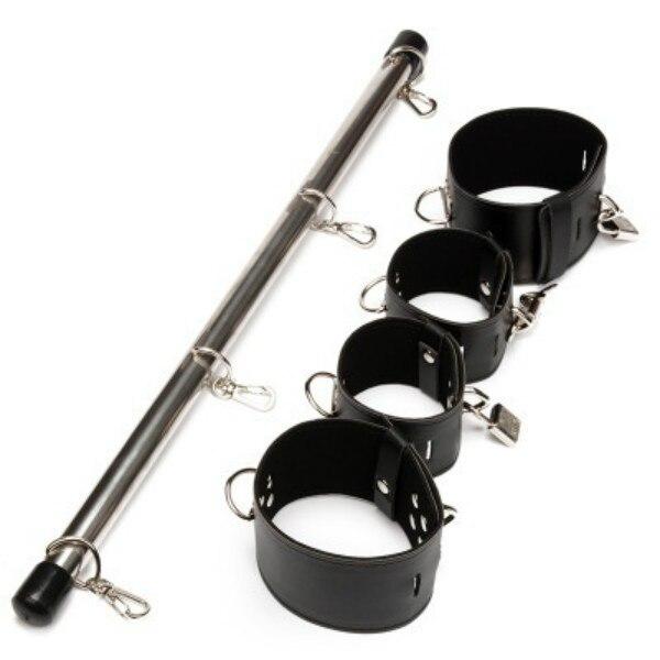Sex Slave Bondage Restraint Wrist Ankle Handcuffs with Stainless Steel Pole Spreader Bar Adult SM Games Toy