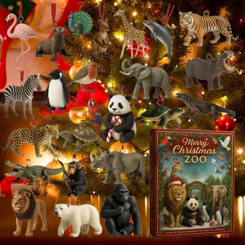 Zoo Advent Calendar, Merry Christmas Countdown Calendar with 2D Flat Acrylic Animal Collectible Pendant, 24 PCS Animal Ornaments for Teens Kids