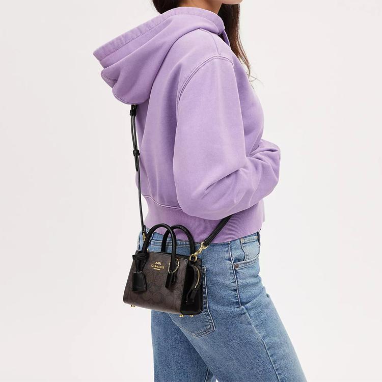 Coach Андреа 15 Золотой Логотип Классическая Монограмма Сумка-тоут из Покрытого Холста и Гладкой Кожи Сумка для Покупок Ручная Сумка Через Плечо Мини CO975-IMAA8