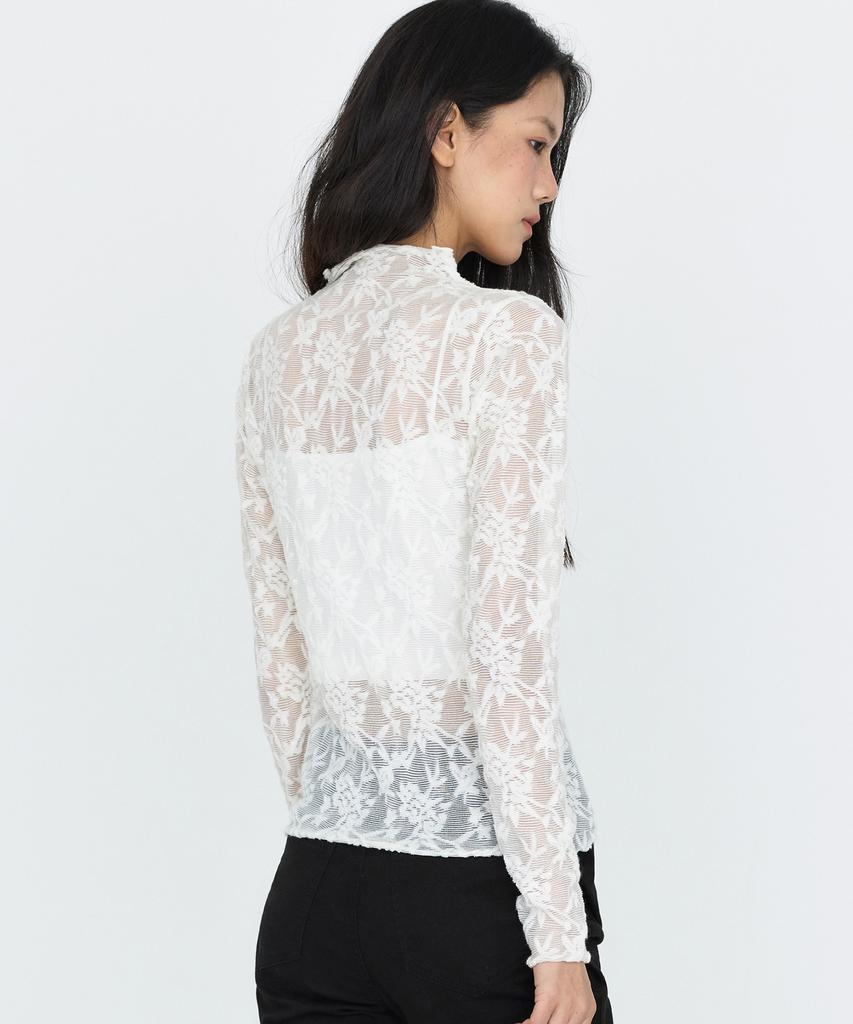 MONGDOL Lace Texture See-Through T-Shirt Ivory Mdts115Ivory