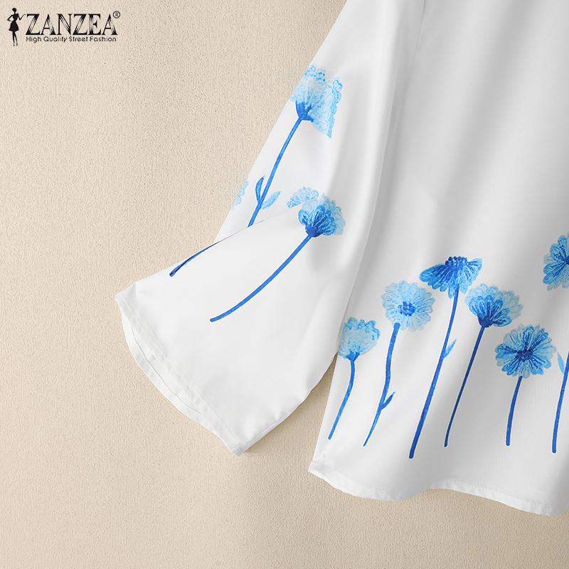 ZANZEA Женская повседневная свободная блузка с круглым вырезом и рукавами 3/4 с принтом