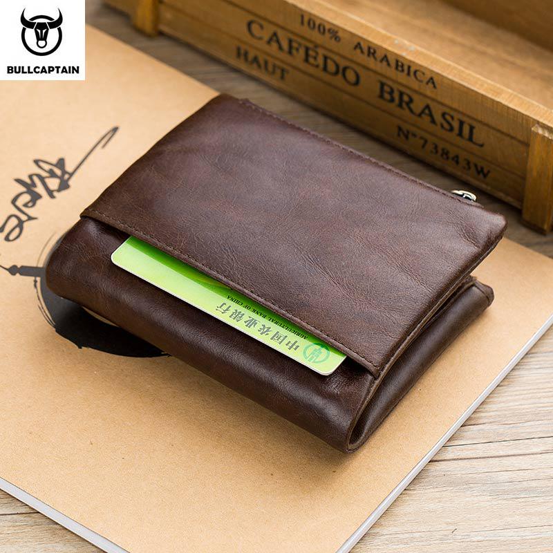 BULLCAPTAIN Натуральная кожа RFID мужской кошелек кредитные визитницы двойная молния кожаный кошелек Carteira 021