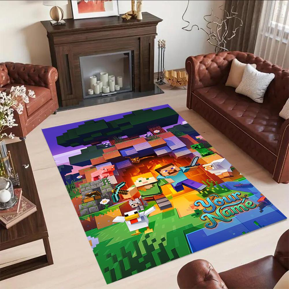 Minecraft Customized Name Floor Rug Office Rug Design For Dining Room Balcony Hallway Entryway Antislip Carpet Anime Office Decor