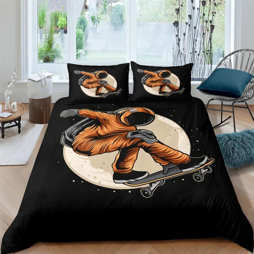 Комплект постельного белья с изображением астронавта из мультфильма «Открытый космос» для подростков и мальчиков, комплект из 23 предметов, пододеяльник, наволочка, односпальная кровать, двуспальное одеяло, комплект покрывала