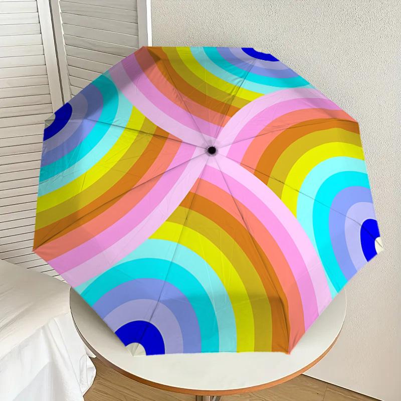 1pc Colorful Circles Automatic Folding Umbrella Durable Iron Frame, Iron Umbrella Structure Suitable for All Seasons yy260203119