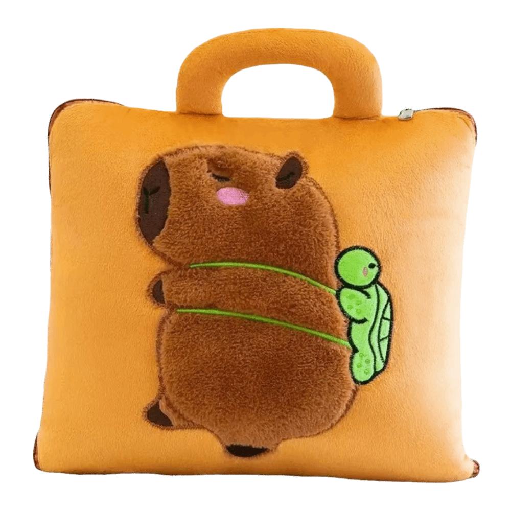 Portable 2 in 1 Capybara Pillow Blanket Plush Soft Travel Blanket Cartoon Cozy Nap Cushion Blanket Travel
