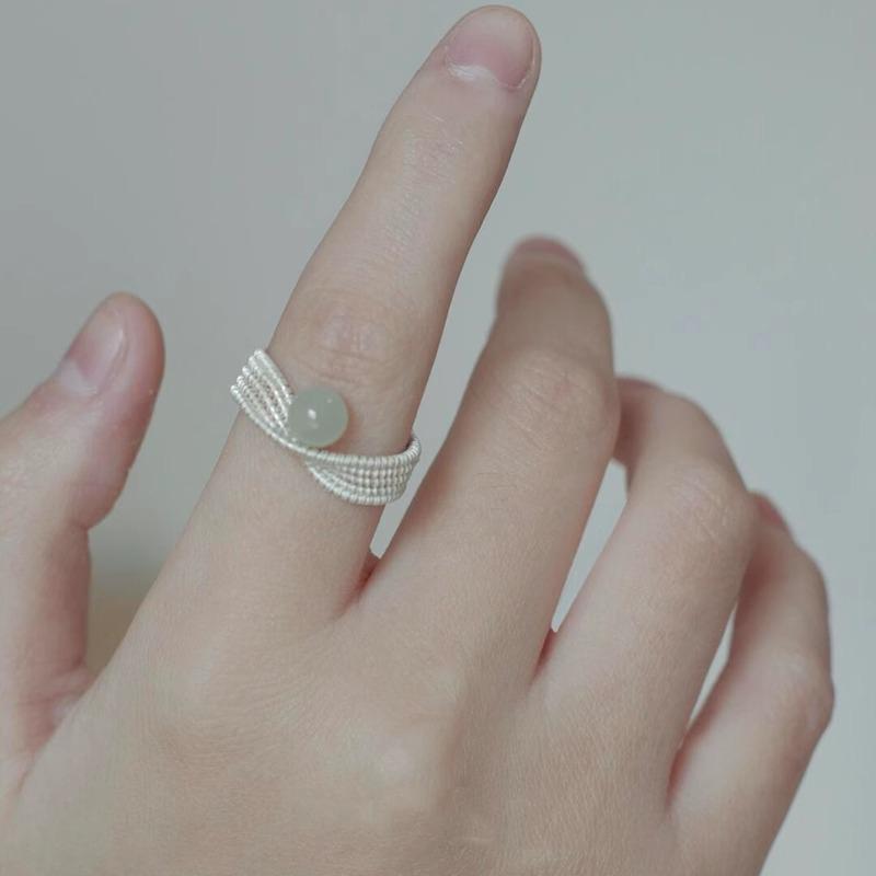 Кольцо из стерлингового серебра с плетеным узором и нефритом хотан, женское, дизайн в этническом стиле, кольцо в национальном стиле