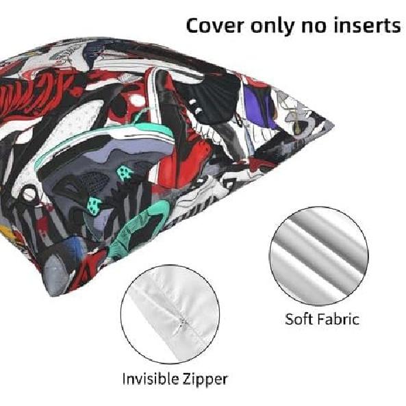 Sneaker Pillow Cover Basketball Shoe Pattern Decorative Throw Pillow Cases Cushion Cover Sneaker Pillowcase Square Hidden Zipper Cozy Soft for Couch