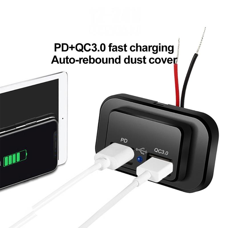 1 Комплект 18 Вт Qc3.0 Порт Usb A и 30 Вт Pd Порт Usb C 12 В RV Розетка Usb Панель Зарядки со Светодиодной Подсветкой для Автомобиля Морской