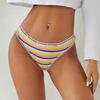 3Pcs/set Plus Size Knit Rainbow Thongs Cotton Stripe Print Anti-shrink Lady Underwear Low Rise T-Back Underwear for Home Women Briefs