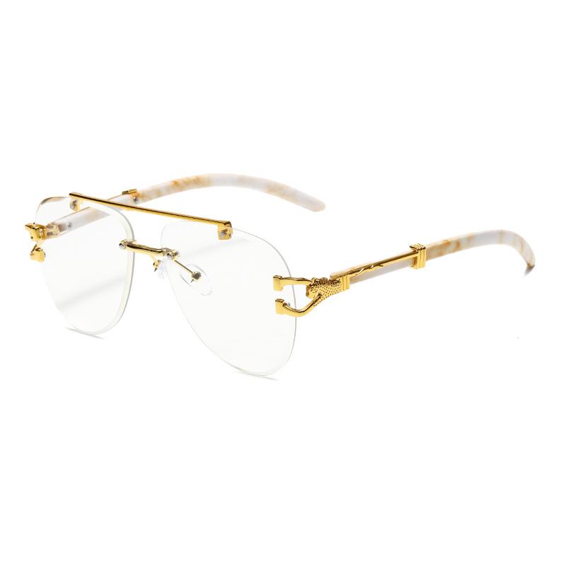 New Luxury Fashion Double Beam Frameless Gradient Women Sunglasses  Brand Golden Leopard Design Men Trend Sun Glasses Uv400