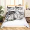 Cat Duvet Cover Set, Black Cat Silhouettes In Different Poses Decorative 3 Piece Bedding Set with 2 Pillow Shams,Queen Full Size