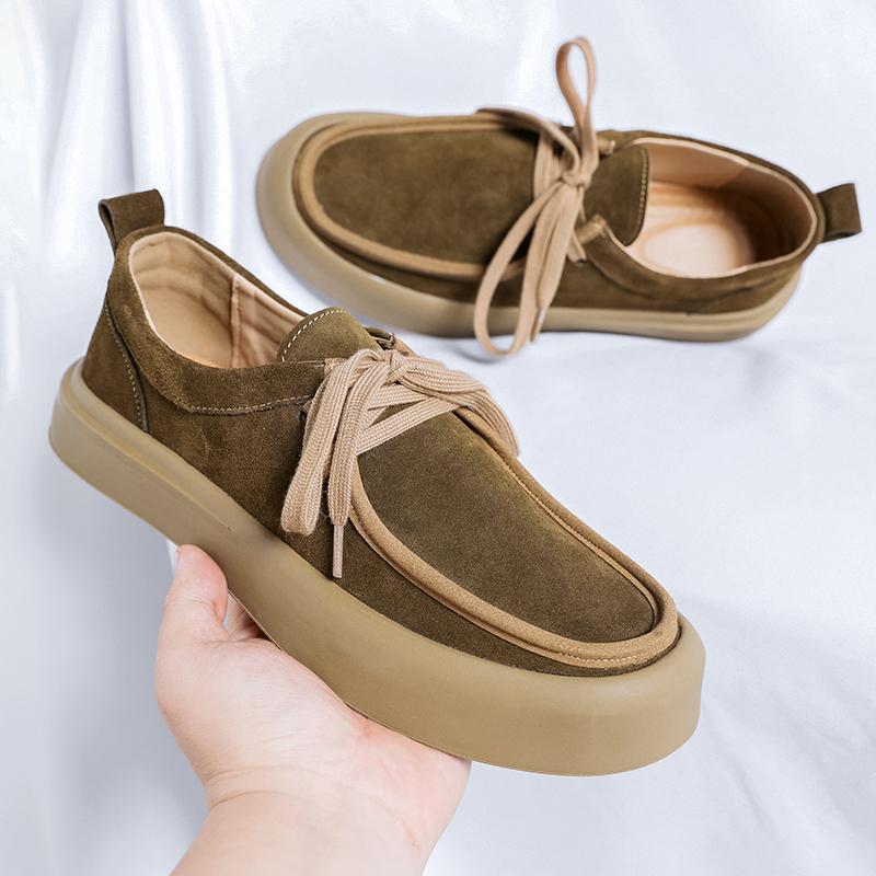 Spring Cow Suede Leather Designer Platform Loafers Lace Up Soft Sole Outdoor Sports Shoes for Men Travel and Hiking Casual Shoes