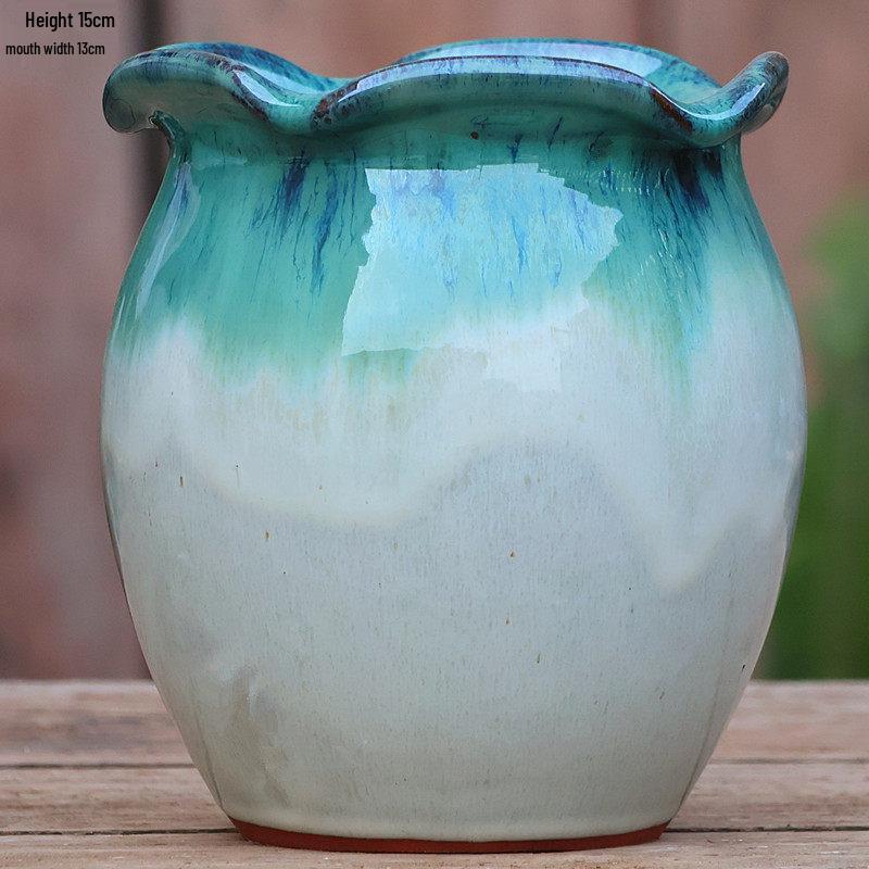 Handmade Coarse Pottery Tall Flower Pot for Succulents and Green Plants – Breathable Ceramic Jar for Bird of Paradise & Bougainvillea