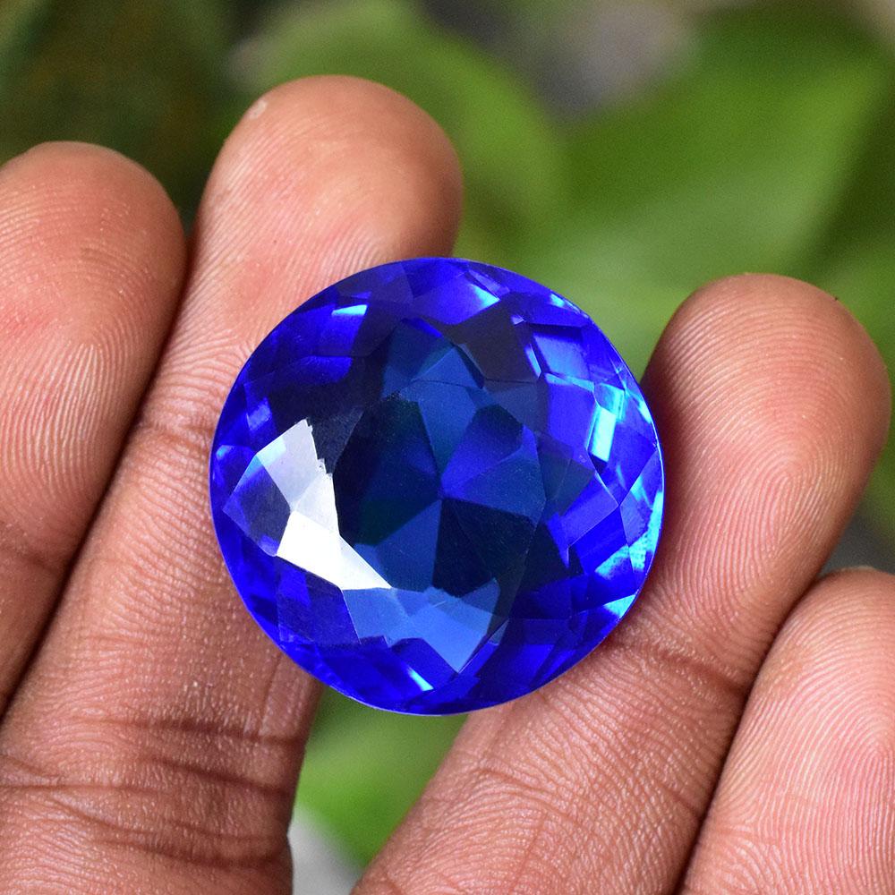 Lab-Created Blue Tanzanite Loose Gemstone Round Cut 68.50 ct for Jewelry Making and Gem Collections