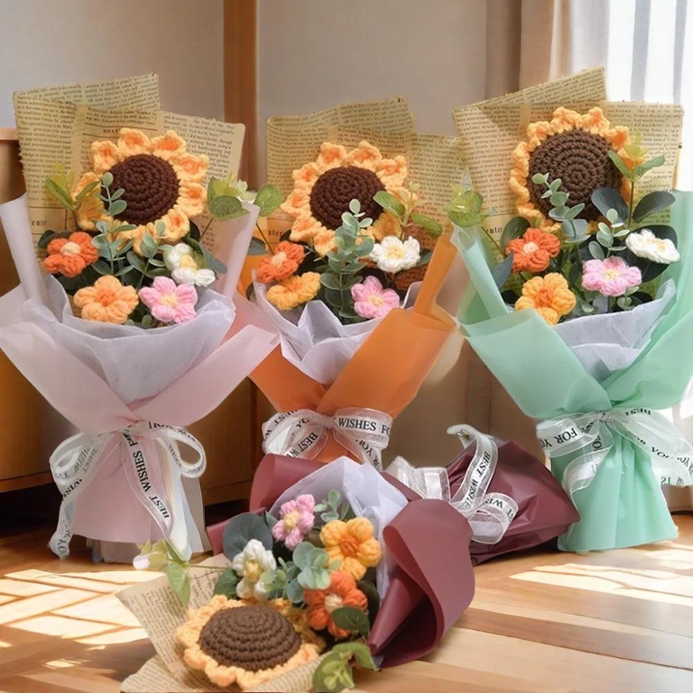 Handmade Sunflower Daisy Bouquet Eternal Flower Valentine's Day Gift Crochet Bouquet Wedding Guest