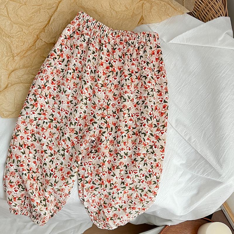 Детские брюки с цветочным принтом для девочек, свободные мягкие брюки, шаровары для малышей