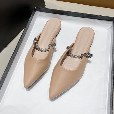 Летние шлепанцы-тонги во французском стиле с цепочкой, мюли с острым носком, полузакрытые туфли на квадратном каблуке, повседневные босоножки на высоком каблуке