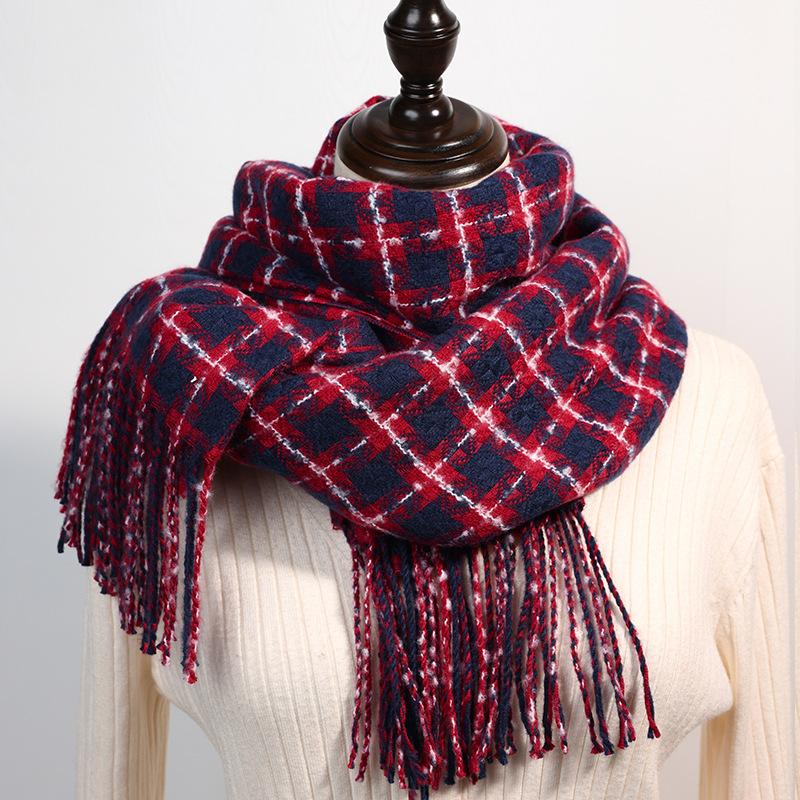 Scarf Women's 2025 New Autumn and Winter Fashion Sweet Imitation Cashmere Scarf Medium and Long Warm Plaid Shawl