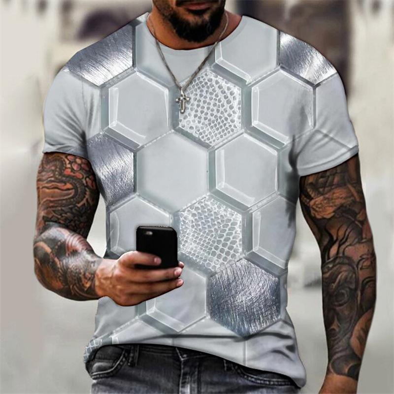 Short Sleeved Round Neck Loose Casual Men's T-shirt, Men's Geometric T-shirt
