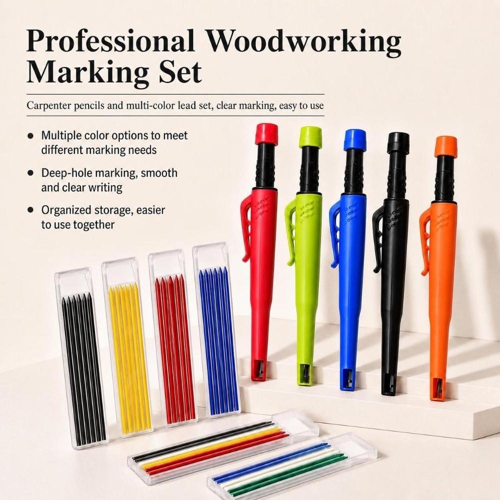 Plastic Carpenter Pencil Built-In Sharpener Deep Hole Pencil New Woodworking Marker Pen Carpentry