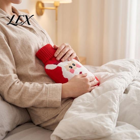 PVC Hot Water Bottle 1000/2000ML Christmas Bottle, Cartoon Bag with Knit Safe Cover, Long Lasting Heat Retention, Winter Warm Washable Cover