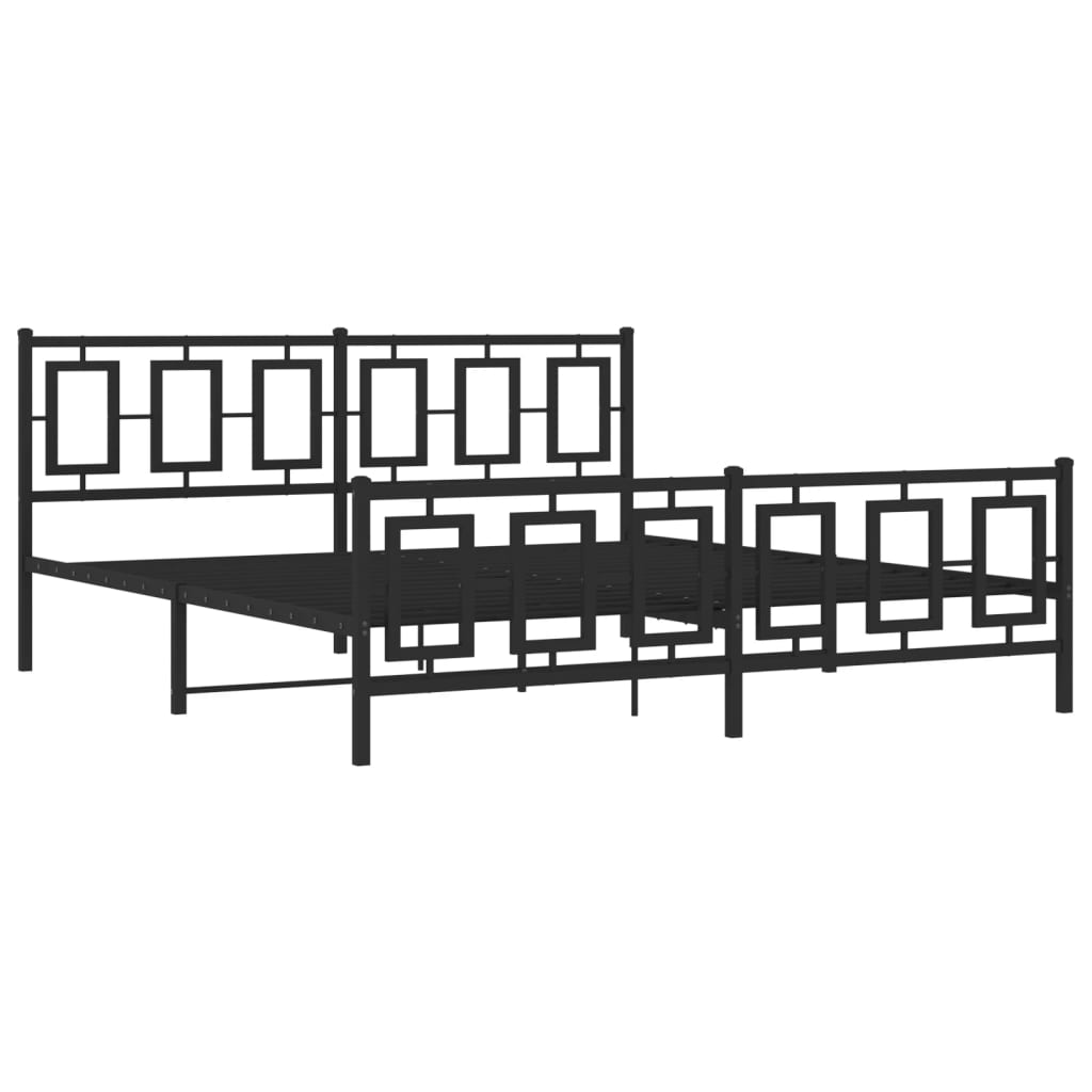 Metal Bed Frame with Headboard and Footboard Black 183 x 213 cm