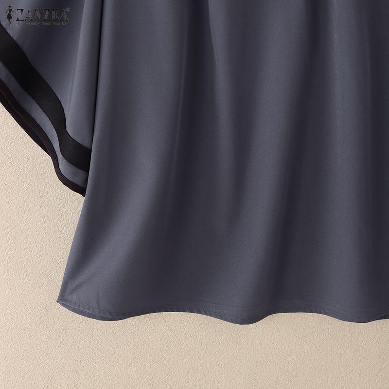 ZANZEA Женская повседневная блузка с круглым вырезом, свободного кроя, с оборками и короткими рукавами