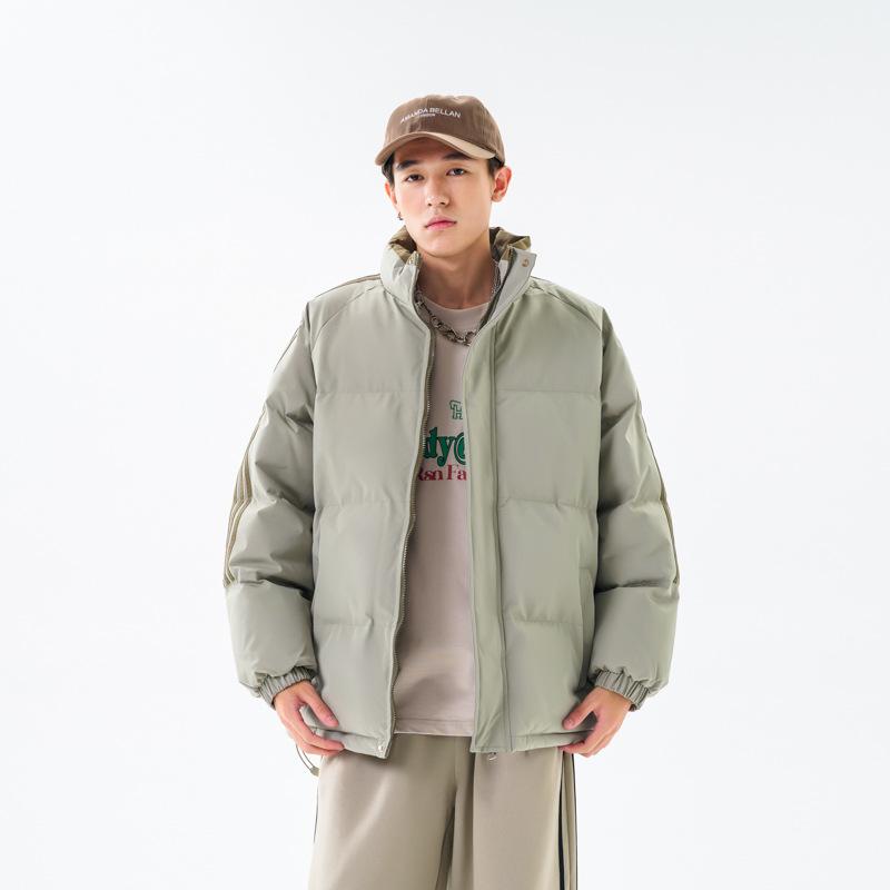 Зимний тренд, полосатый воротник-стойка, свободная одежда с хлопковой подкладкой, стиль для пары, теплая универсальная куртка с хлопковой подкладкой для мужчин