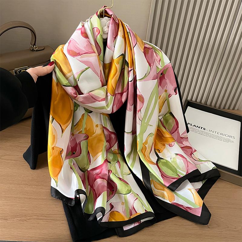 Design Satin Silk Shawl Hijab Scarf Women Fashion Summer Sunscreen Beach Stole Wraps Bufanda Female Headkerchief Echarpe New