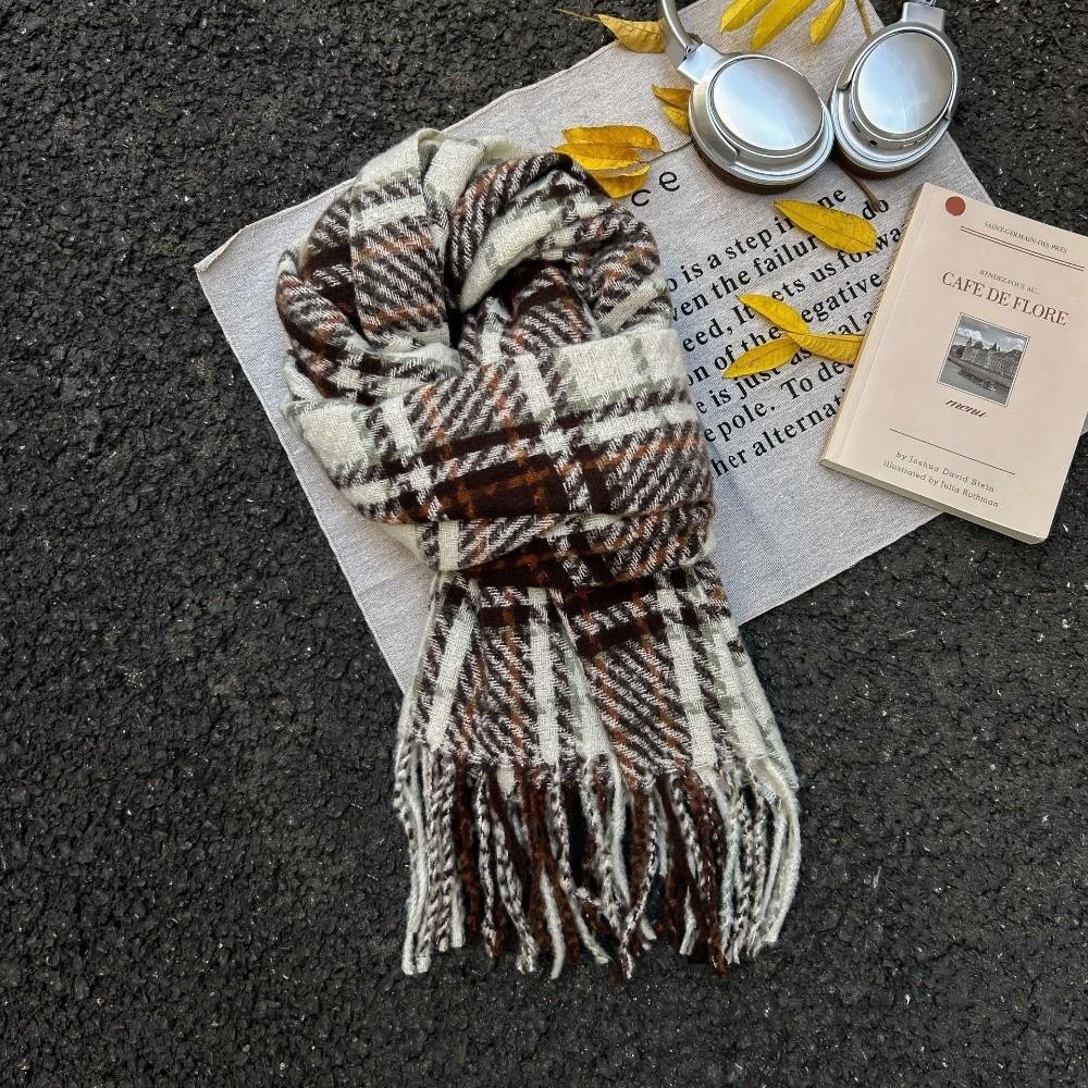 Thickened Winter Scarf Windproof Shawl Wrap Casual Plaid Scarf for Women