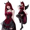 JUNDOMECY Sexy Witch Devil Cosplay Costume Set with Black and Red Devil Vampire Halloween Costume for Adults and Cute Plus Includes Elf and Knee