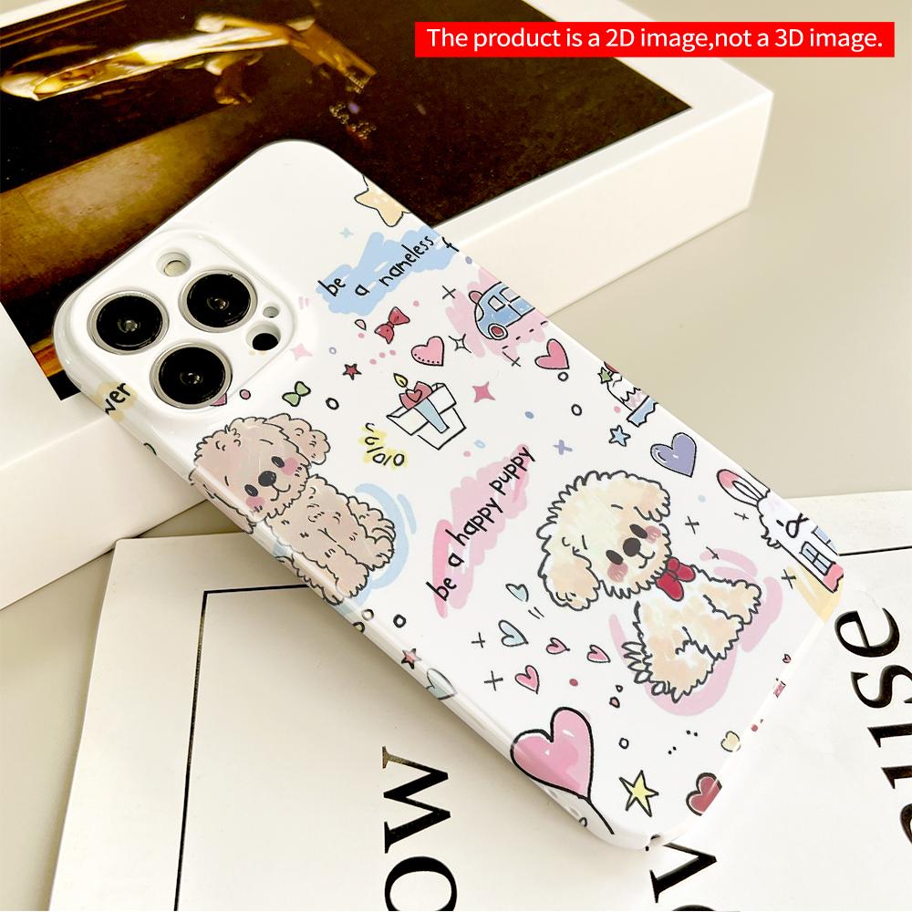 Cute Puppy & Flower Pattern Phone Case All inclusive film hard phone case, compatible with iPhone 18 Pro Max 17 16 15 14 13 12 11