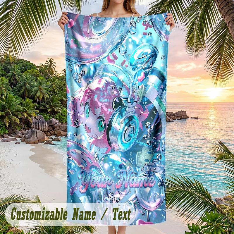 Spy × Family Beach Towel, Personalized Custom Name Text, Quick Dry Large Absorbent Towel For Beach Pool