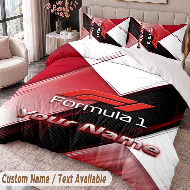 F1 Printed Bedding Set Custom Name Text 1 Duvet Cover 2 Pillowcases For Bedroom