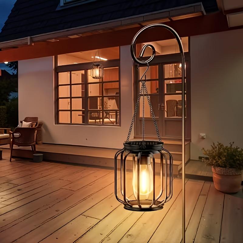 2 Pack Solar Powered Outdoor Pendant Lights, Hanging Metal Lanterns, Modern Metal Solar Pendant Lights with Hooks for Garden Use, Warm Light Lanterns