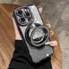 Роскошный прозрачный чехол с бриллиантовым блеском для iPhone 15 11 12 13 14 Pro Max Plus Magsafe Магнитная беспроводная зарядка Зыбучий песок Подставка Чехол