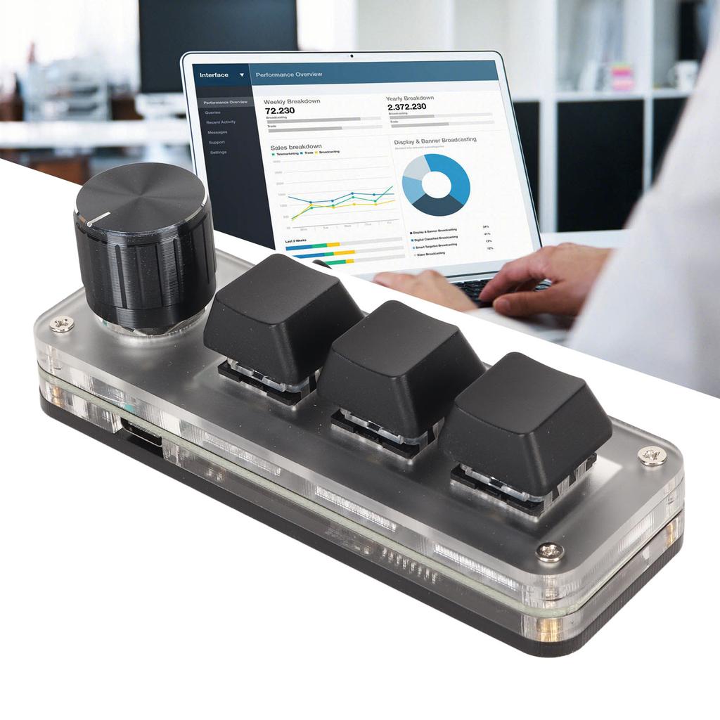 USB 3 Key Keypad with Knob Programmable Type C Wired Connection Blue One Handed Keypad for Gaming