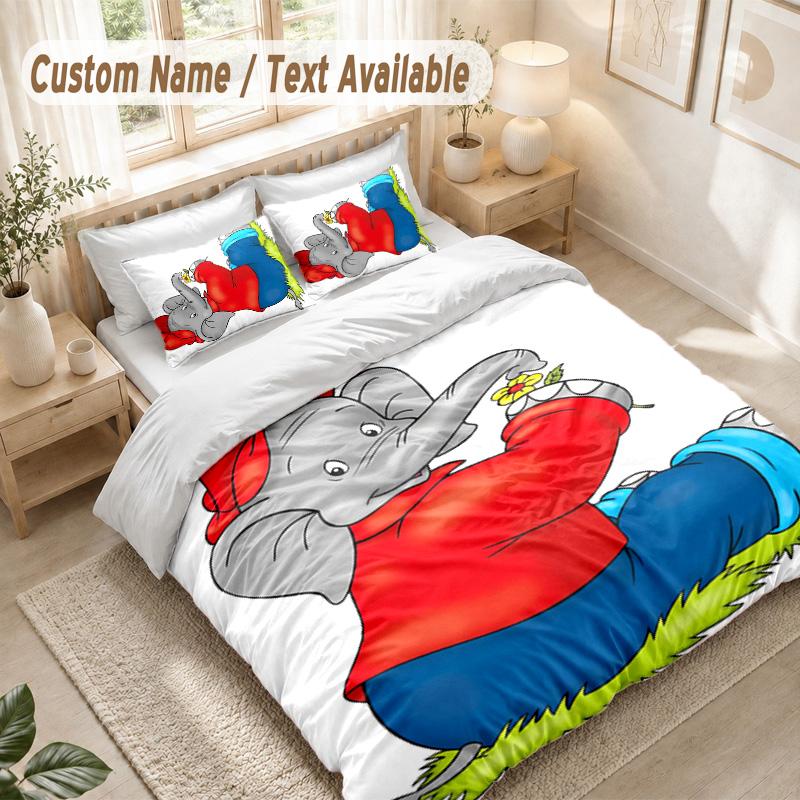 Benjamin Blümchen Bedding Set, 1 Duvet Cover & 2 Pillowcases Soft Comfortable Bedroom Home Textile Decor