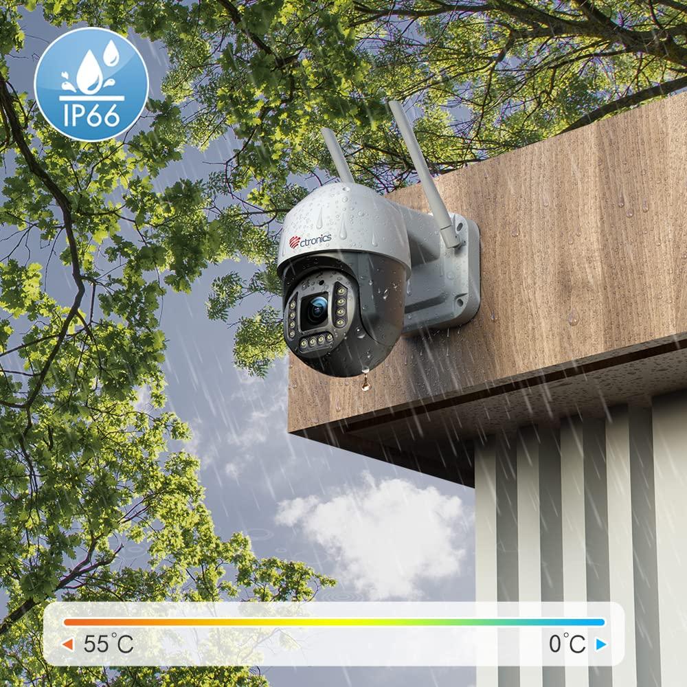 Ctronics Уличная камера видеонаблюдения Автоматическая floodlight с обнаружением человека TF-карта Удаленный семейный AP Предустановка LAN-кабель (Совместимость с 4K/5G Wi-Fi) 8 МП, Автомобиль/Домашнее животное