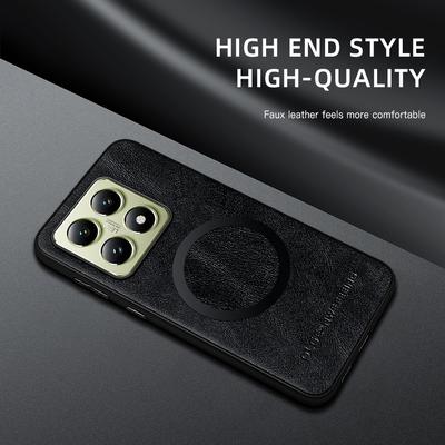 Для Xiaomi 14T 14T Pro Кожа PU с рисунком коровьей шкуры с мелкими отверстиями Внешнее магнитное кольцо Мягкий край Противоударный чехол для телефона