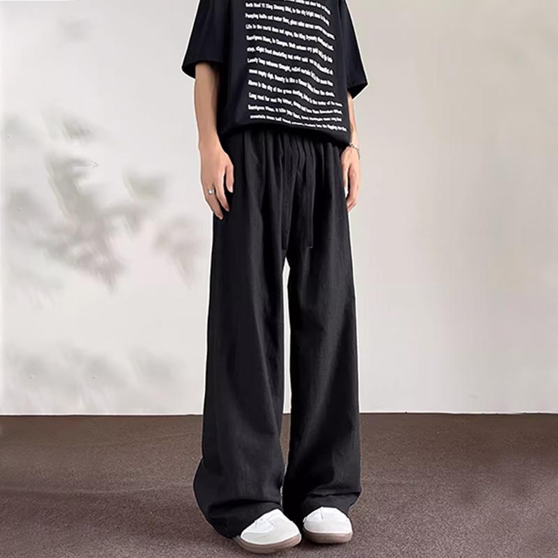 Dingfengbaoluo Men's Linen Pants, Spring Pure Cotton, Draping Loose Straight-Leg Solid Color Casual Pants, DJ83 Black 3XL