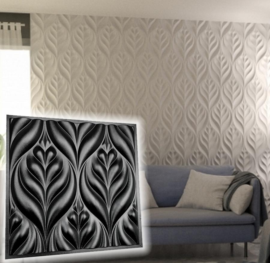 3D Wall Panel Mold for Gypsum, Plaster or Concrete Tile for Decorative Wall Panels 'Leaves'